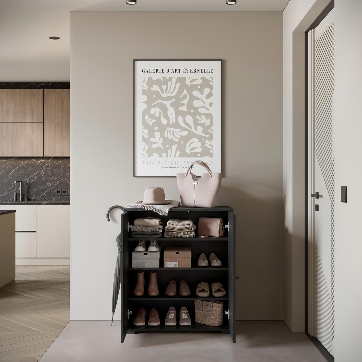 Schuhschrank Dino 014 Schwarz B: 70 cm - Schwarz, Basics, Holzwerkstoff (70/80/33cm) - P & B