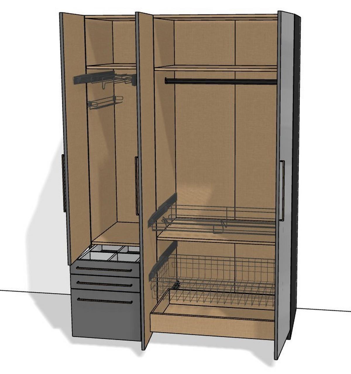 Kleiderschrank Unit 3trg. Normalhöhe - KONVENTIONELL (137/210/58,3cm) - Ondega