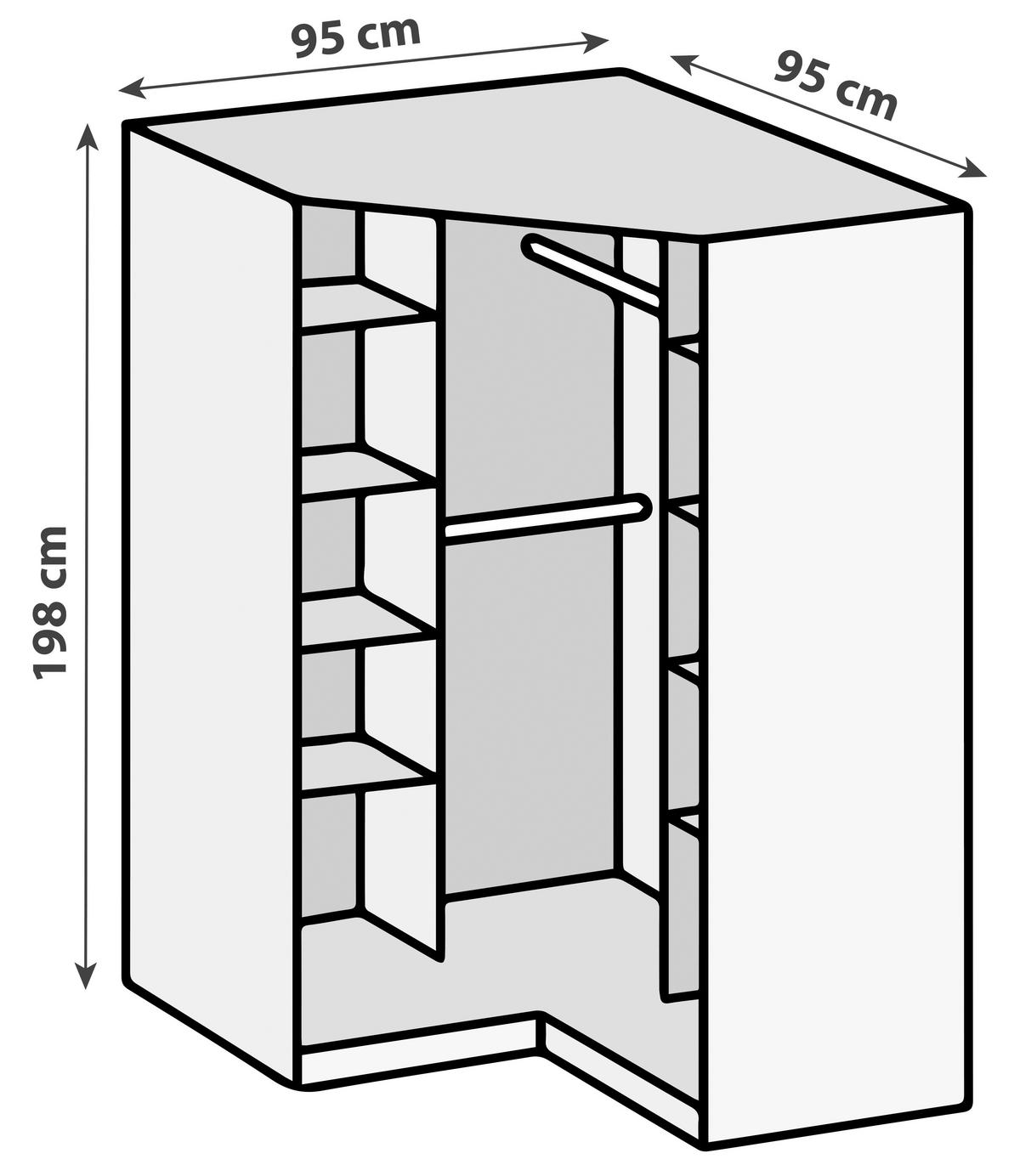 Eckschrank Mit Spiegel B: 95 Cm Clack Weiß - Weiß Hochglanz/Silberfarben, Basics, Holzwerkstoff (95/198/95cm) - MID.YOU