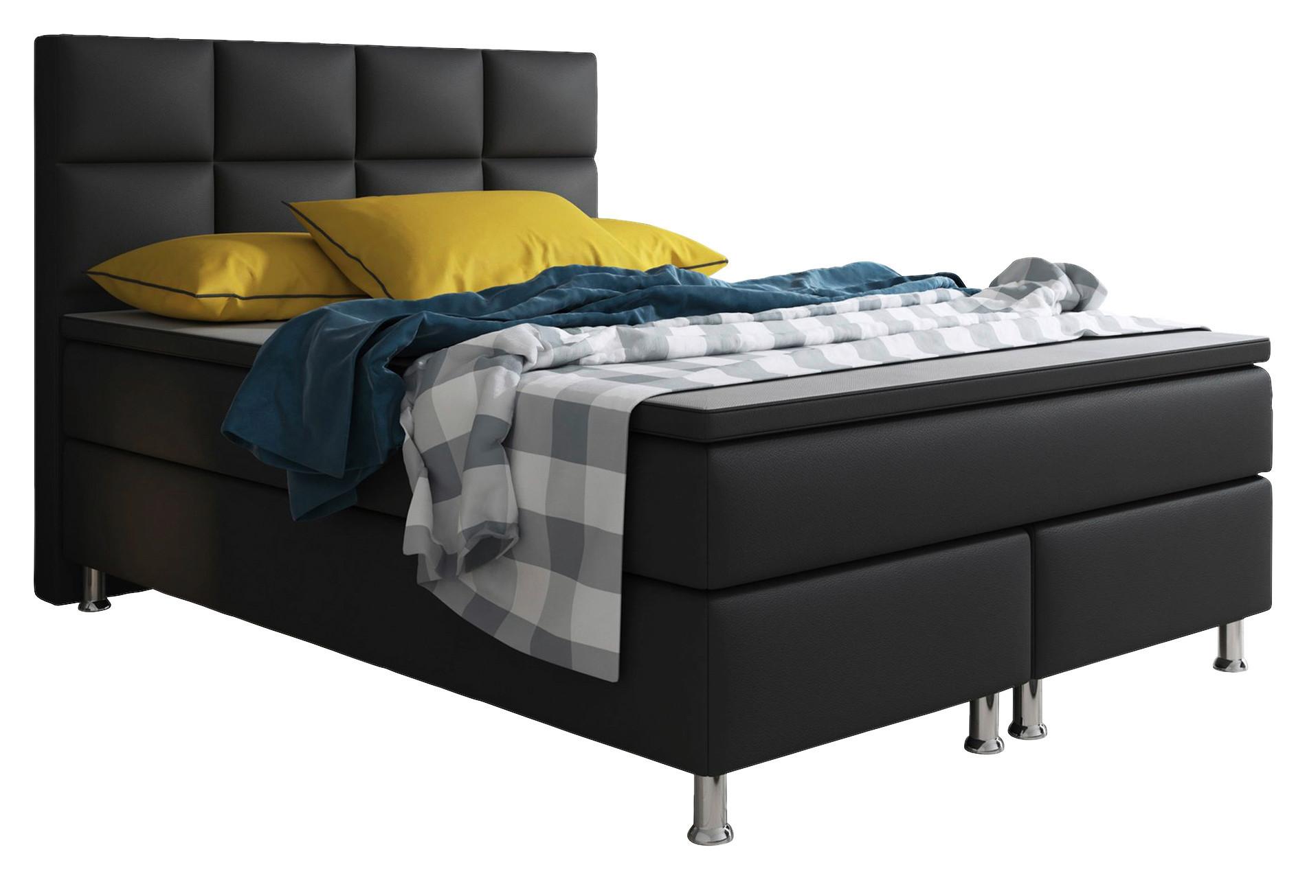 Boxspringbett Miami - Silberfarben/Schwarz, KONVENTIONELL, Leder/Textil (140/115/210cm) - MID.YOU