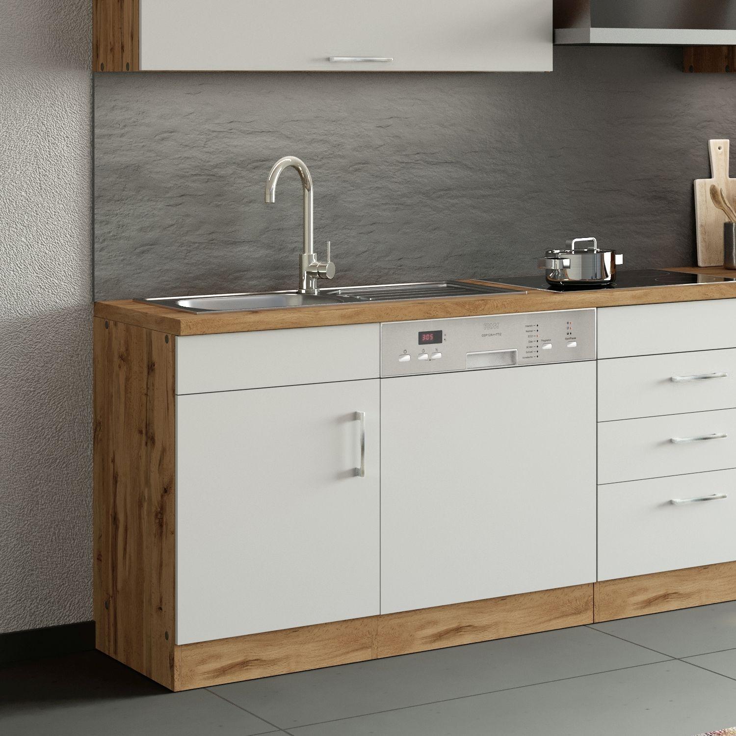Spülenschrank Mit Spüle B: 110 cm Eiche Dekor/Weiß - Weiß, MODERN, Holzwerkstoff (110/85/60cm) - Held