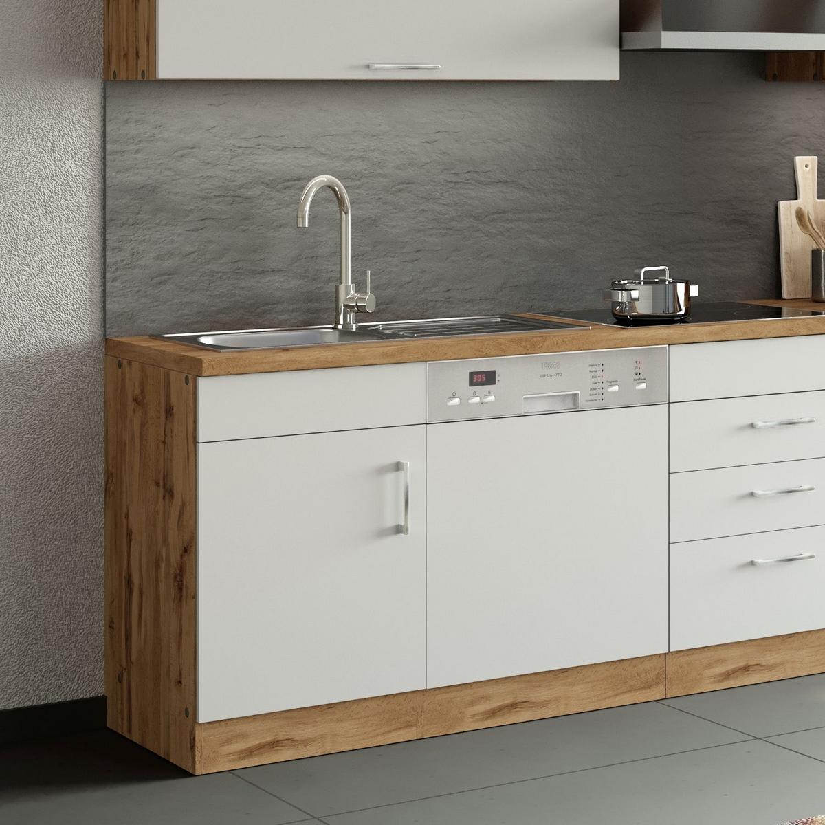Spülenschrank Mit Spüle B: 110 cm Eiche Dekor/Weiß - Weiß, MODERN, Holzwerkstoff (110/85/60cm) - Held