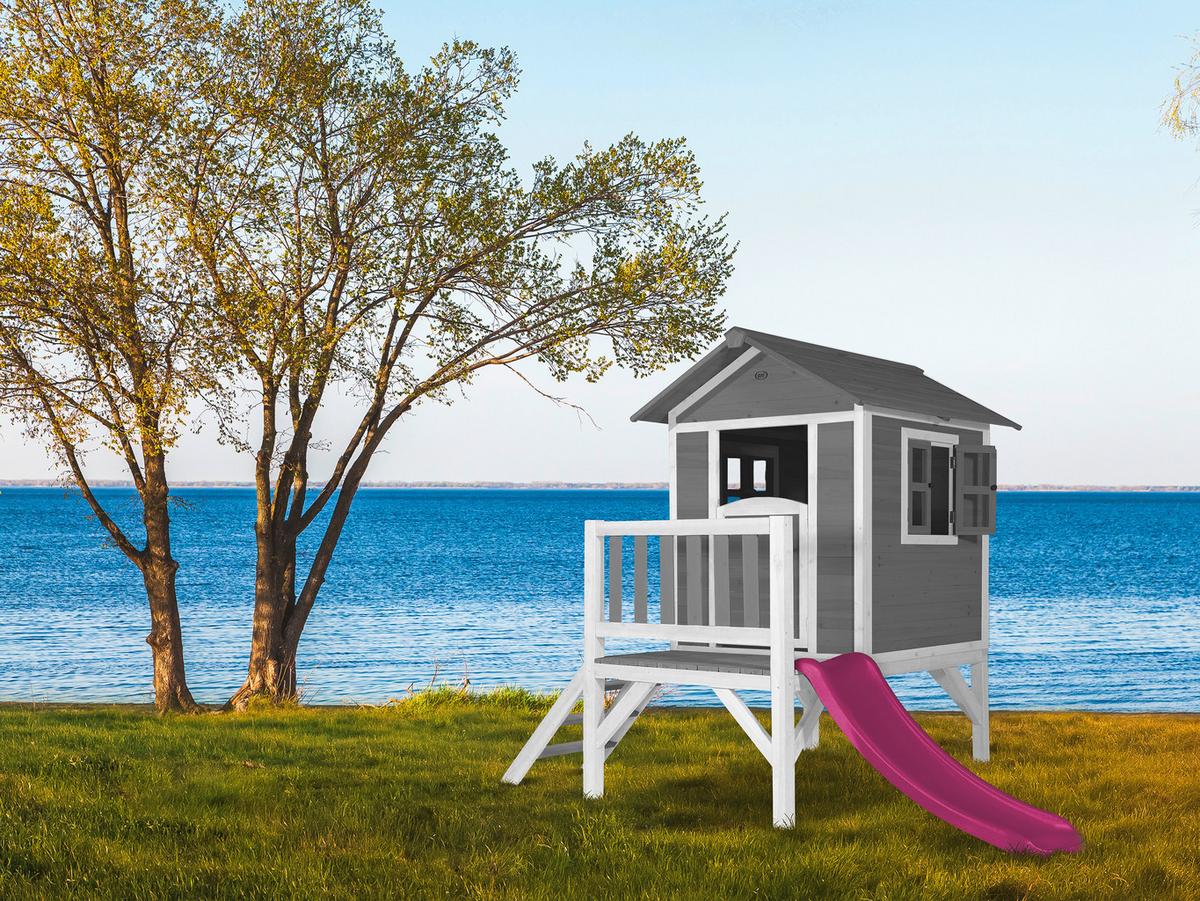 Spielhaus Grau/Weiß/Pink L: 167 B:240 H:189 - Anthrazit/Lila, LIFESTYLE, Holz/Kunststoff (167/240/189cm)