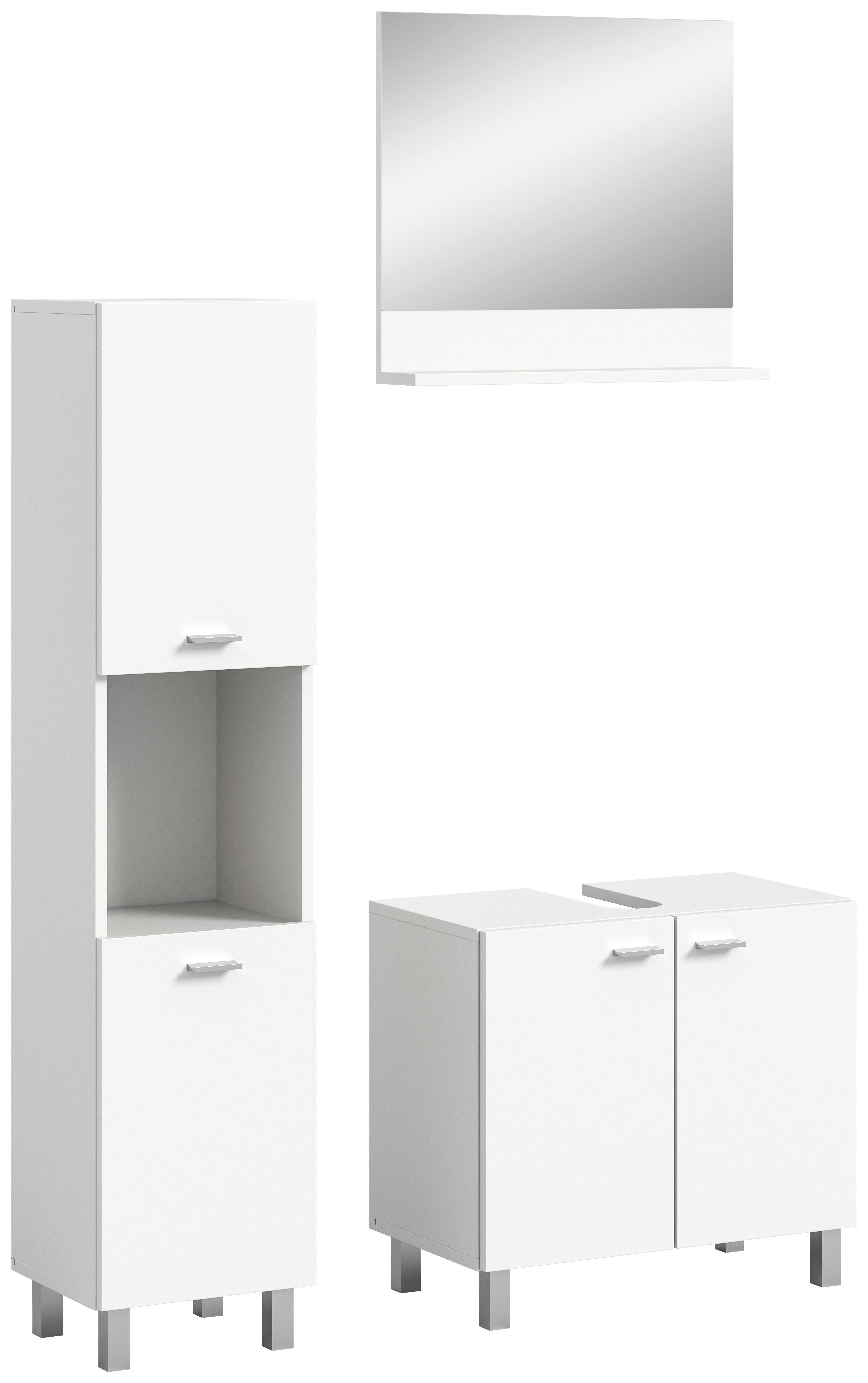 Badezimmer Boston Weiß B: 87 cm - Silberfarben/Weiß, MODERN, Glas/Holzwerkstoff (87cm) - MID.YOU