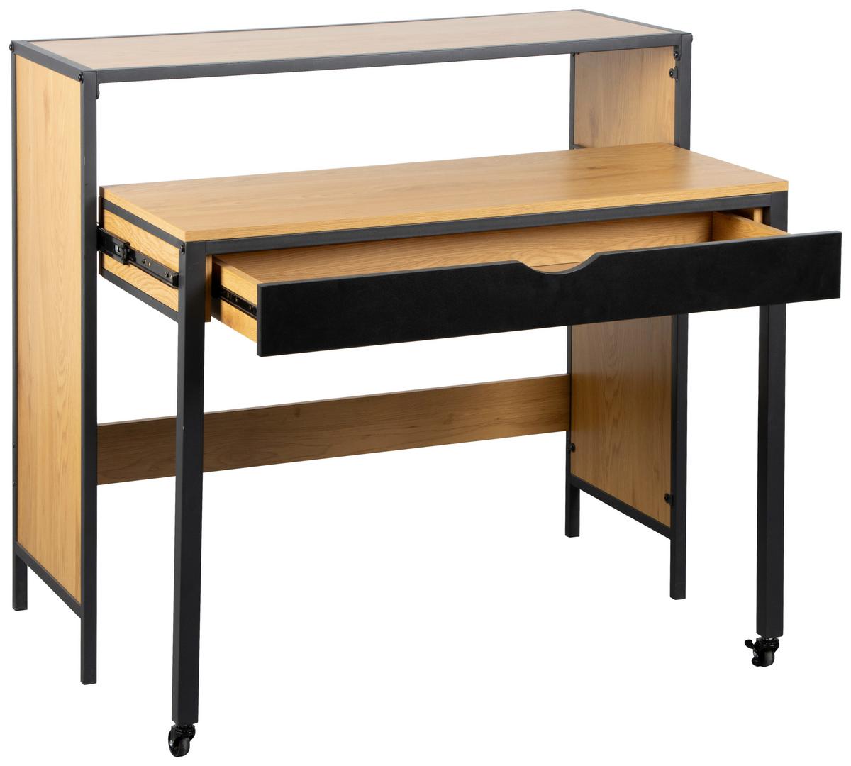 Psací stůl LENNY - černá/barvy dubu, Moderní, kov/kompozitní dřevo (100/40/75.5-93.5cm) - Bessagi Home