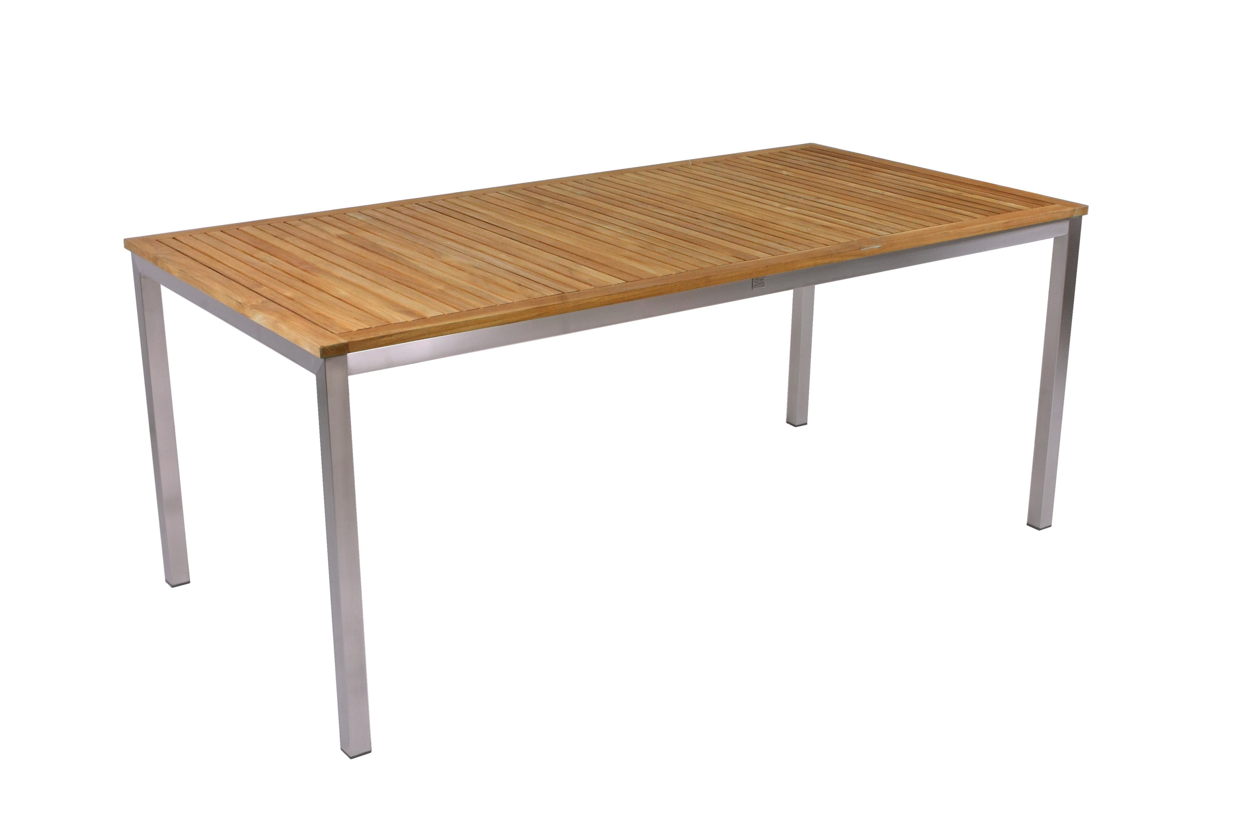 Gartentisch Denver Teakholz/Edelstahl L 90 cm - Silberfarben/Teakfarben, MODERN, Holz/Metall (180/90/75cm) - Gardenson
