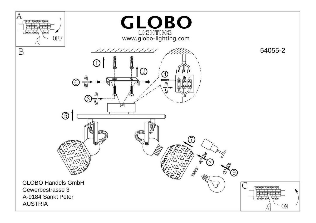 Strahler Sarra 2-flammig Verstellbar L: 25 Cm - Goldfarben/Schwarz, Basics, Metall (25/10/17,5cm) - Globo