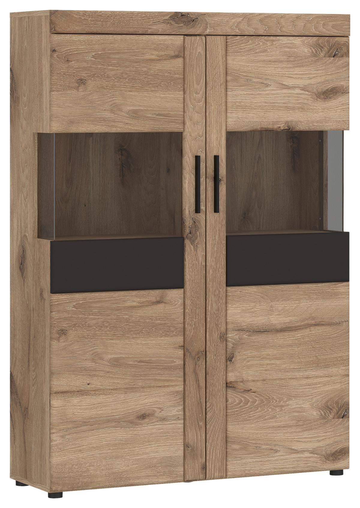 Vitrin Grano - tölgyfa/sötétszürke, Trend, faalapú anyag/Üveg (101,9/149/37,4cm)