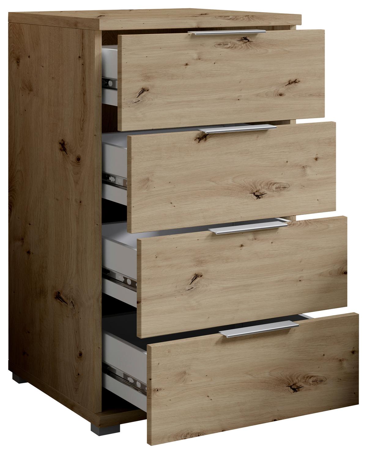 Nachtkästchen Smilla 4l E - Alufarben/Eiche Artisan, KONVENTIONELL, Holzwerkstoff (46/79/42cm)