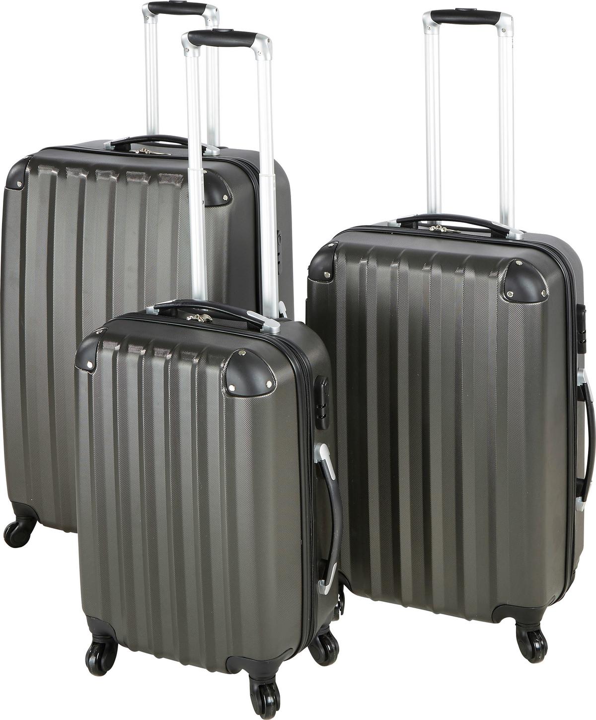 Reisekoffer Set 3-Tlg. Jumbo 4 Rollen Hartschale - Anthrazit, KONVENTIONELL, Kunststoff/Textil - Luca Bessoni