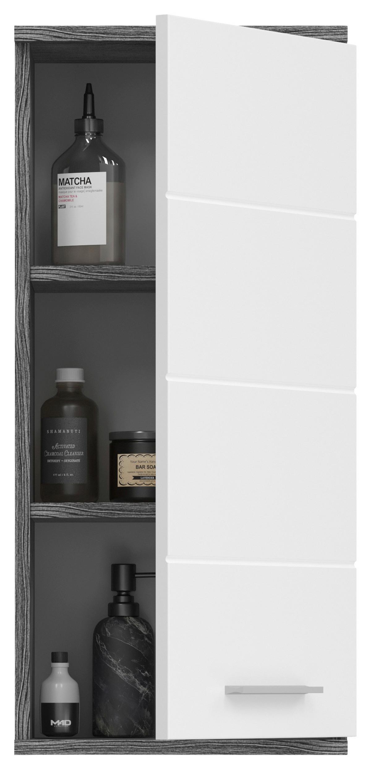 Badezimmer Blake Weiß Hg B: 130 Cm - Weiß Hochglanz/Schwarz, MODERN, Holzwerkstoff (130cm) - MID.YOU