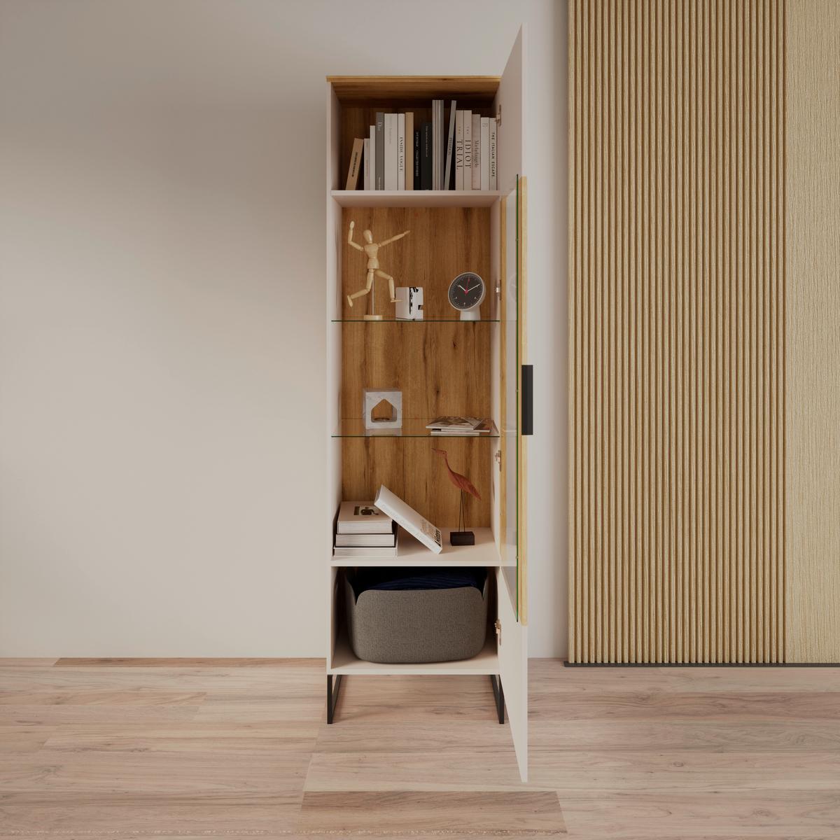 Vitrine King Eichefarben/Kaschmir B: 55,2cm - Kaschmir/Eichefarben, MODERN, Glas/Holzwerkstoff (55,2/200/40cm)