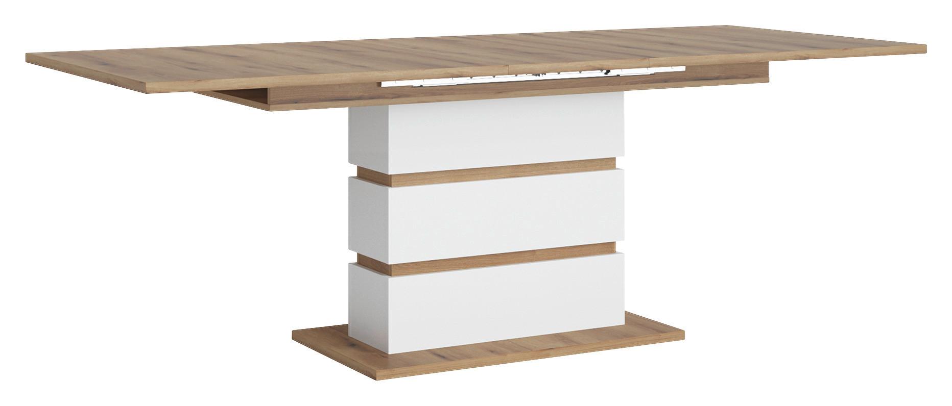 Ausziehtisch Calabria Eiche Dekor weiß, B: 180-220cm - Eichefarben/Weiß, Trend, Holzwerkstoff (180-220/76,3/90cm)