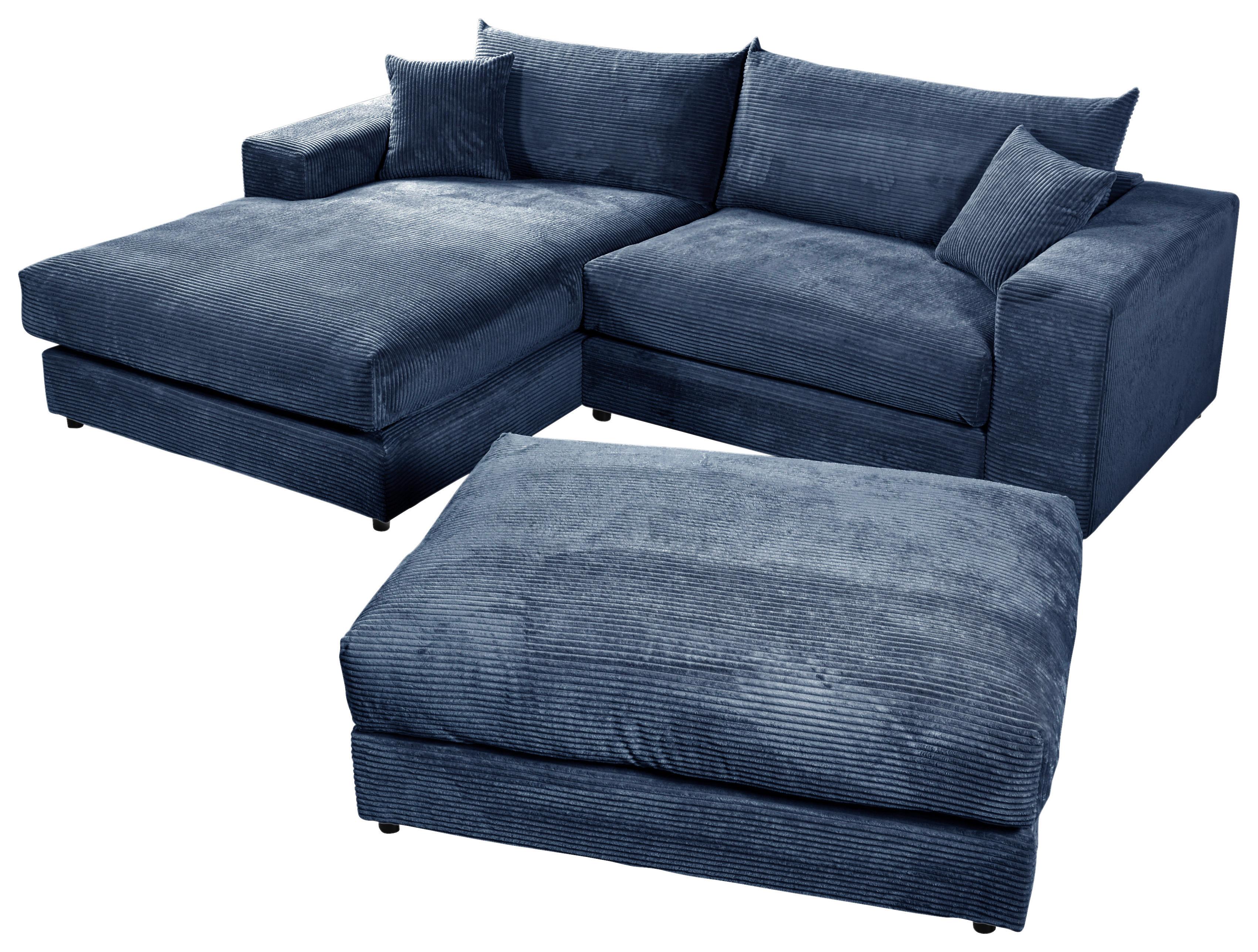Ecksofa Funny S Links mit Hocker, Blau, B: 265 cm - Blau/Schwarz, Basics, Textil (180/265cm) - Livetastic