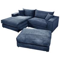 Ecksofa Funny S Links mit Hocker, Blau, B: 265 cm - Blau/Schwarz, Basics, Textil (180/265cm) - Livetastic
