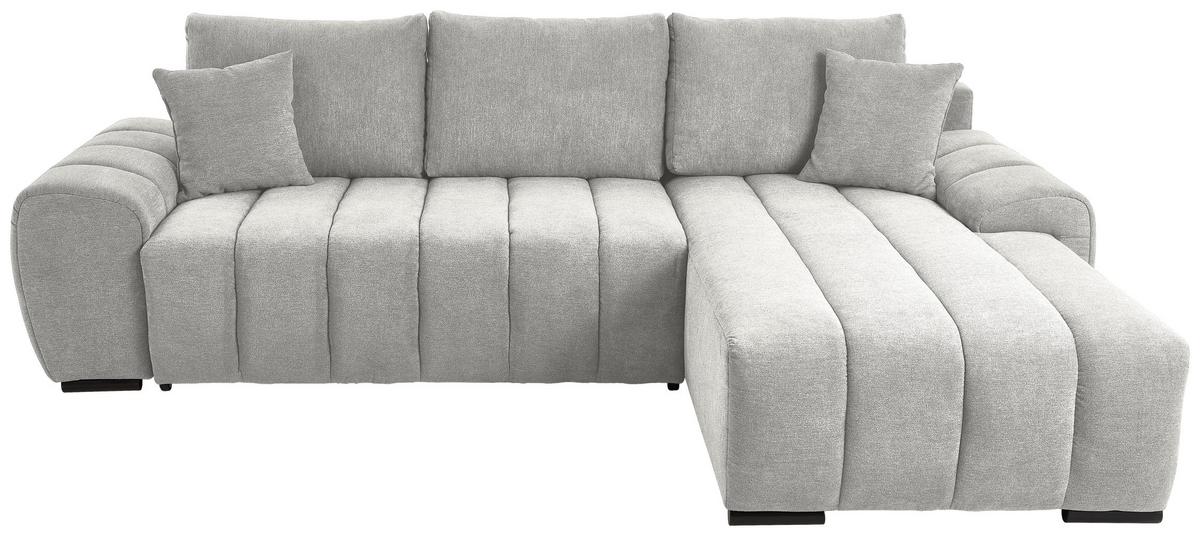 Sedačka BARCA, světle šedá, oboustranná, s polštáři - černá/světle šedá, Konvenční, dřevo/textil (275/180cm)