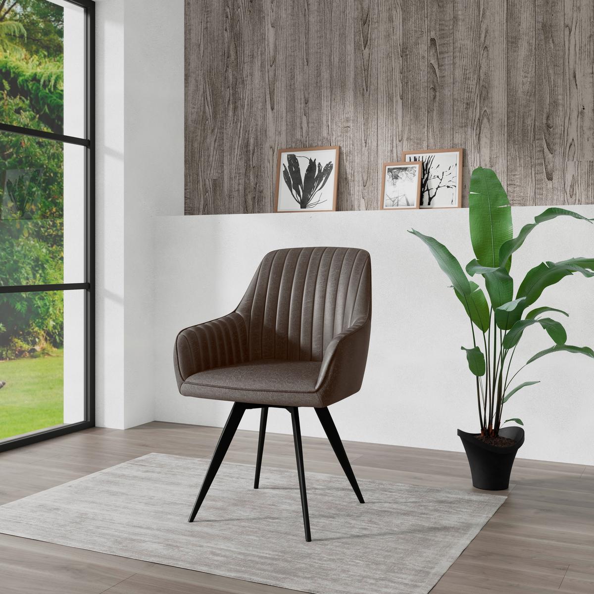 Stuhl Bella Webstoff Braun, 360° drehbar - Schwarz/Braun, KONVENTIONELL, Textil/Metall (63/90/61cm)