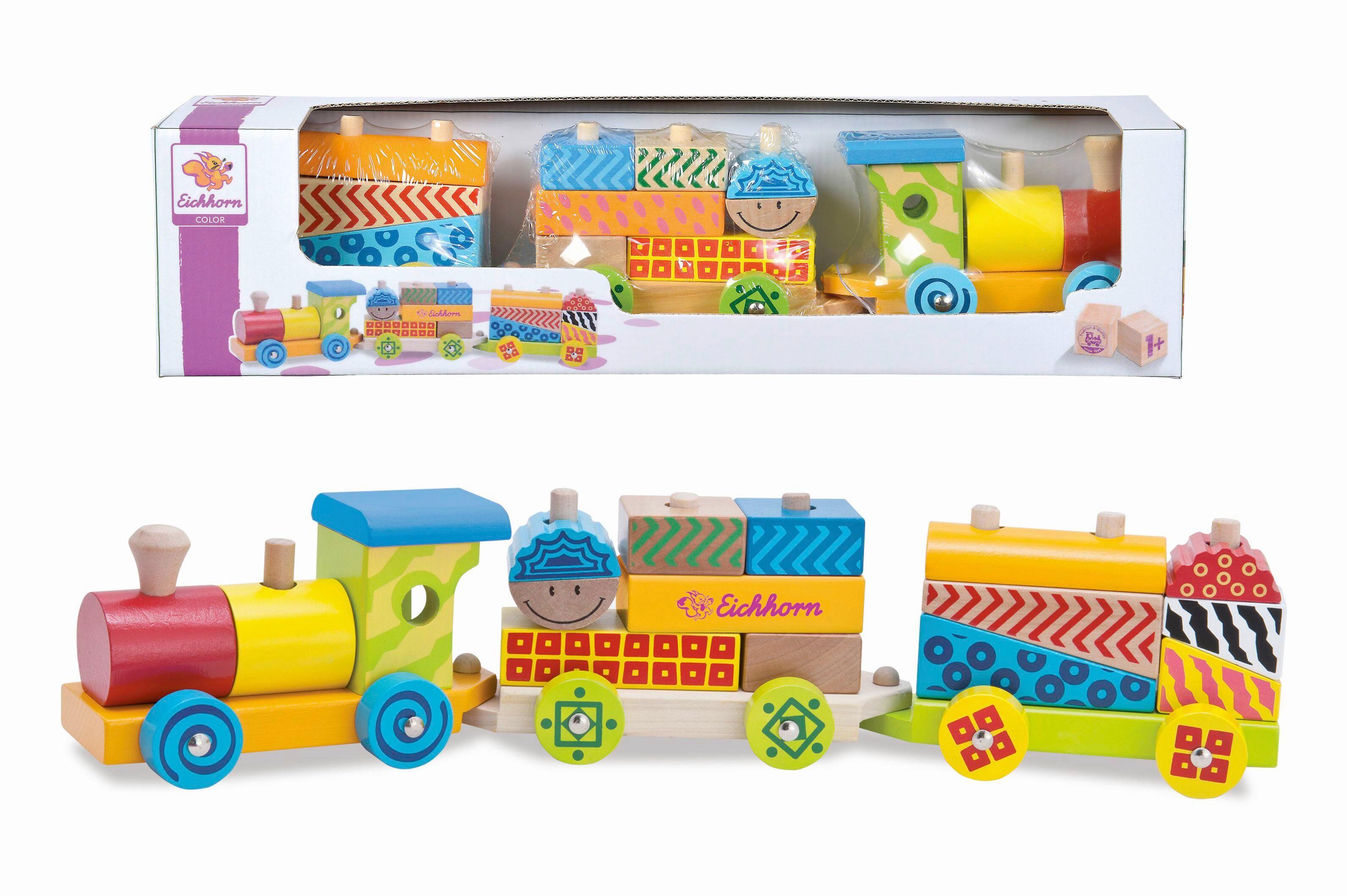 Holzeisenbahn 15 Bausteine Länge 41 cm - Multicolor, MODERN, Holz (41cm)