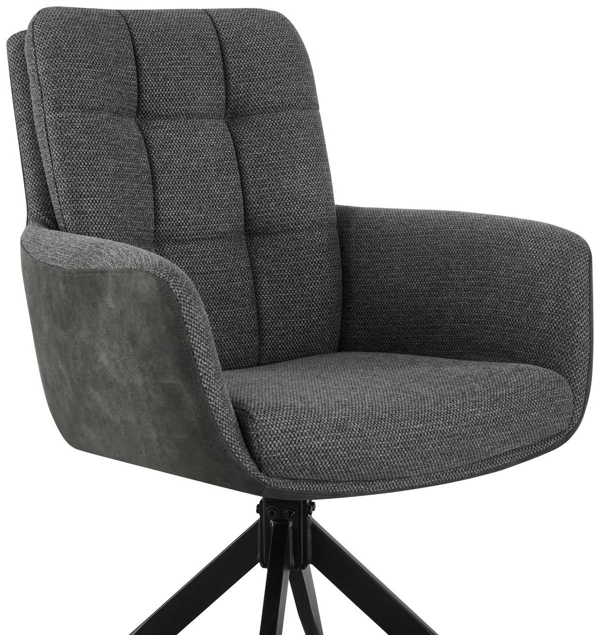 Armlehnstuhl Naim Grau B: 60 cm, 180 ° drehbar - Schwarz/Grau, KONVENTIONELL, Holz/Textil (60/93/66cm) - MID.YOU