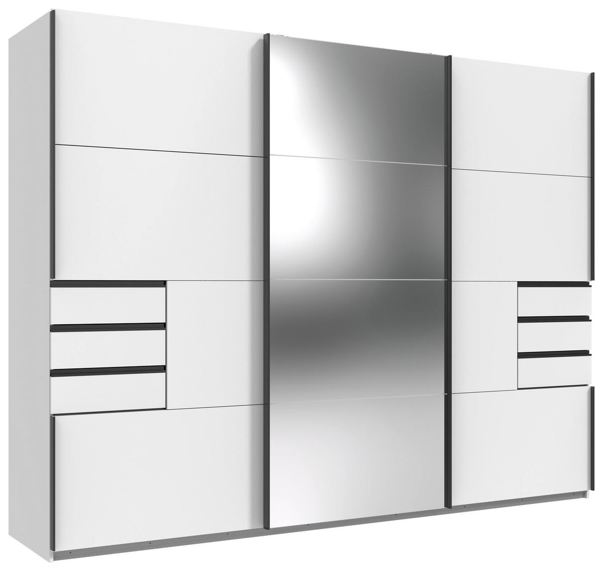 Skriňa s posuv. dverami SAIGON biela/zrkadlo, š. 270 cm - čierna/biela, Konventionell, kov/kompozitné drevo (270/208/64cm) - Premium Living