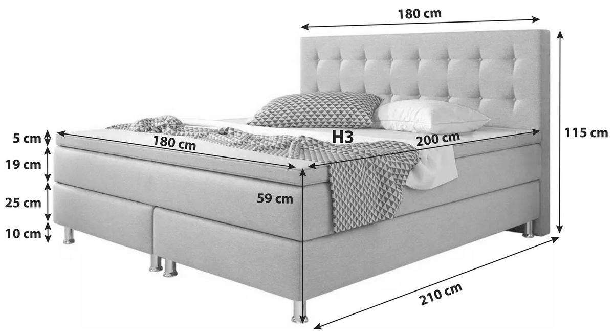 Boxspringbett Mit Topper 180x200 Köln - Silberfarben/Braun, KONVENTIONELL, Textil (180/115/210cm) - MID.YOU