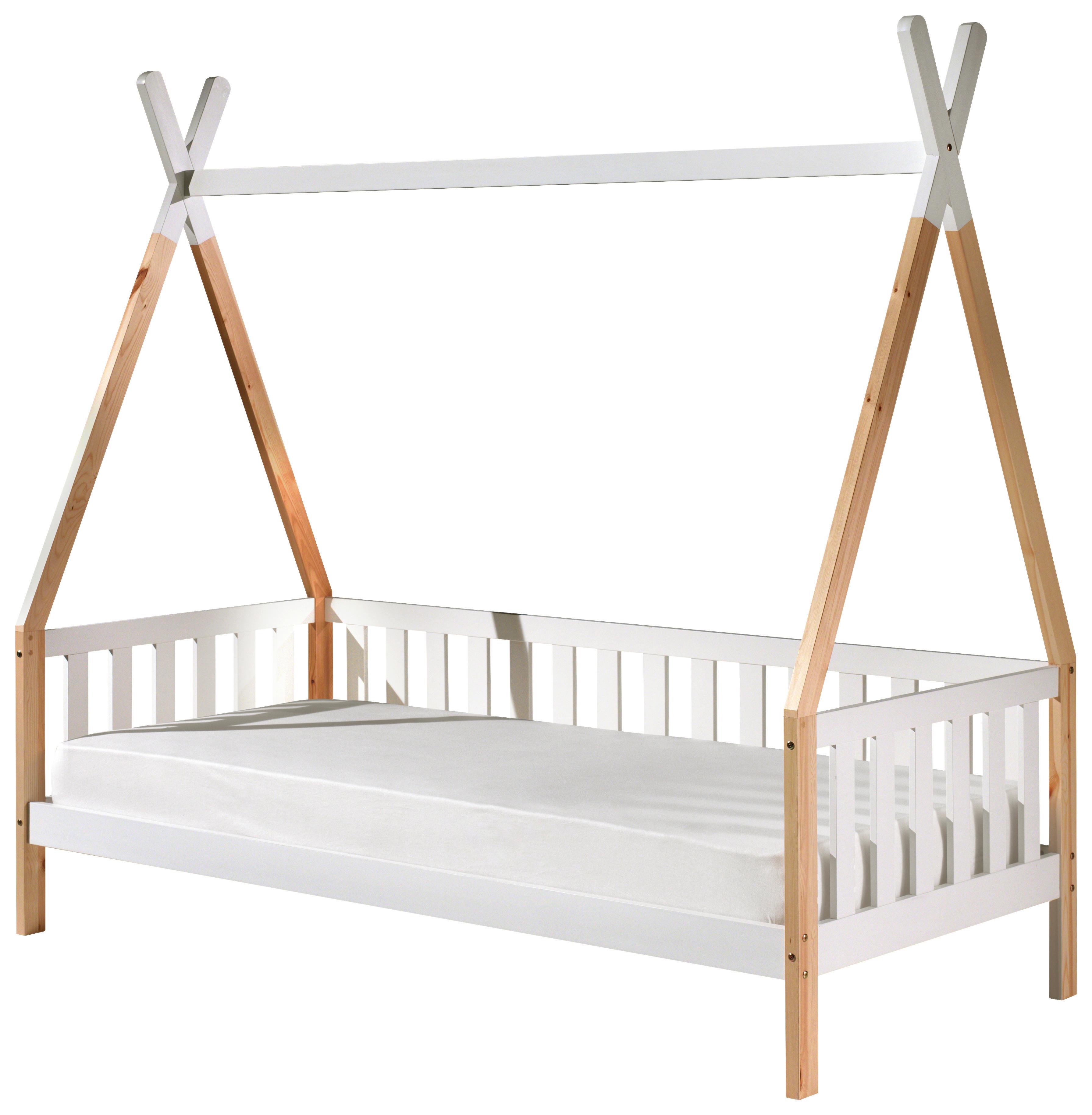 Hausbett Tipi Weiß Lackiert 90x200cm - Weiß/Kieferfarben, MODERN, Holz (90/200cm) - MID.YOU