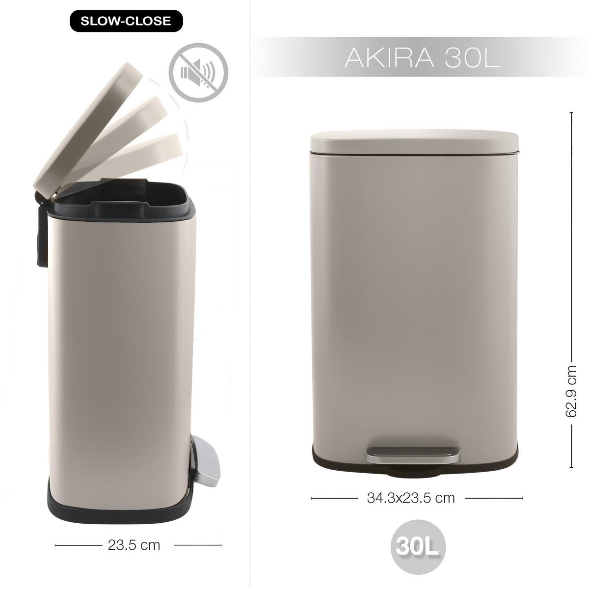 Treteimer Akira 30l Taupe Metall 34,3x23,5x62,9 - Taupe/Schwarz, Basics, Kunststoff/Metall (34,3/23,5/62,9cm) - Spirella