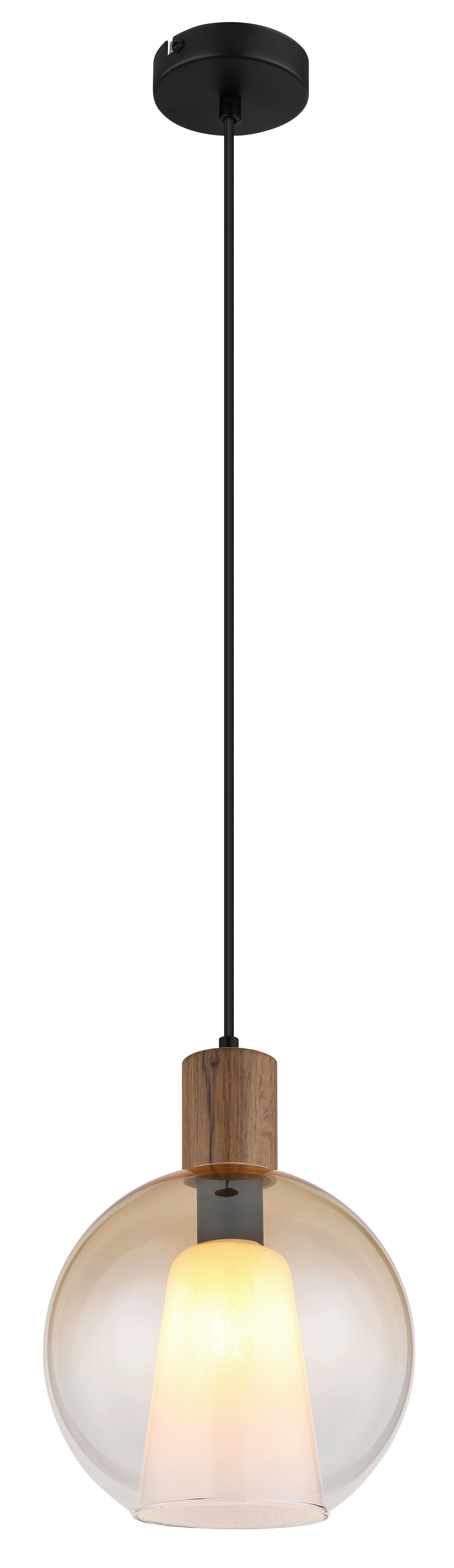 Hängeleuchte Barry D: 25 cm Schwarz Bernsteinfarben Braun - Dunkelbraun/Bernsteinfarben, Basics, Glas/Holzwerkstoff (25/120cm) - Globo