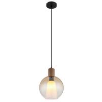 Hängeleuchte Barry D: 25 cm Schwarz Bernsteinfarben Braun - Dunkelbraun/Bernsteinfarben, Basics, Glas/Holzwerkstoff (25/120cm) - Globo