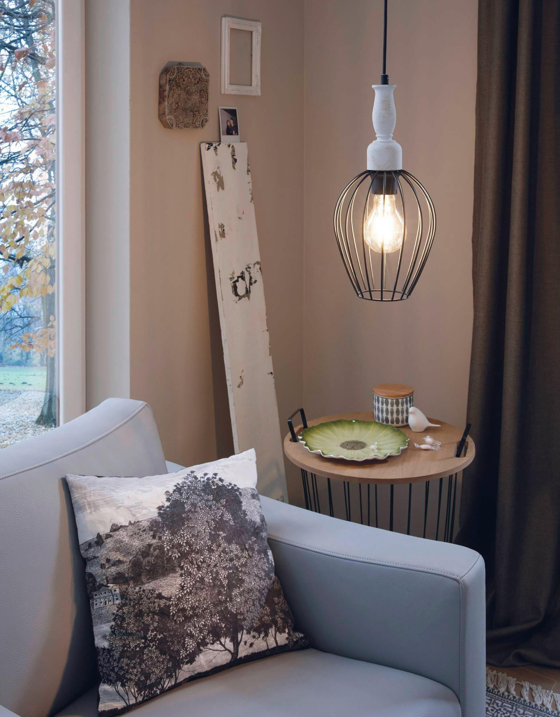 Hängeleuchte 49782_norham - Schwarz/Braun, KONVENTIONELL, Holz/Metall (18/110cm) - Eglo
