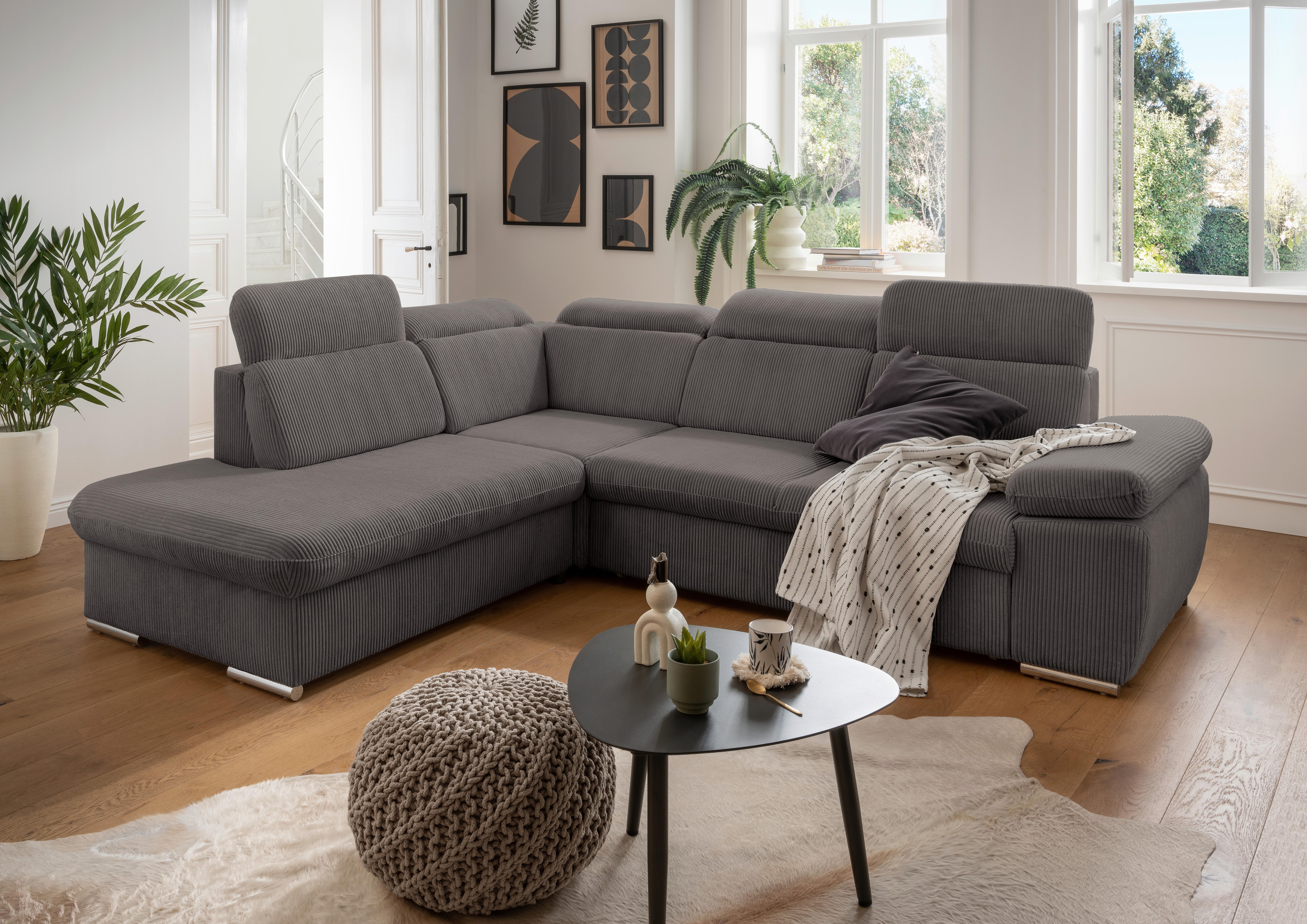 Ecksofa Vasto Grau S: 228x283 cm - Chromfarben/Grau, Design, Textil (228/283cm) - Livetastic
