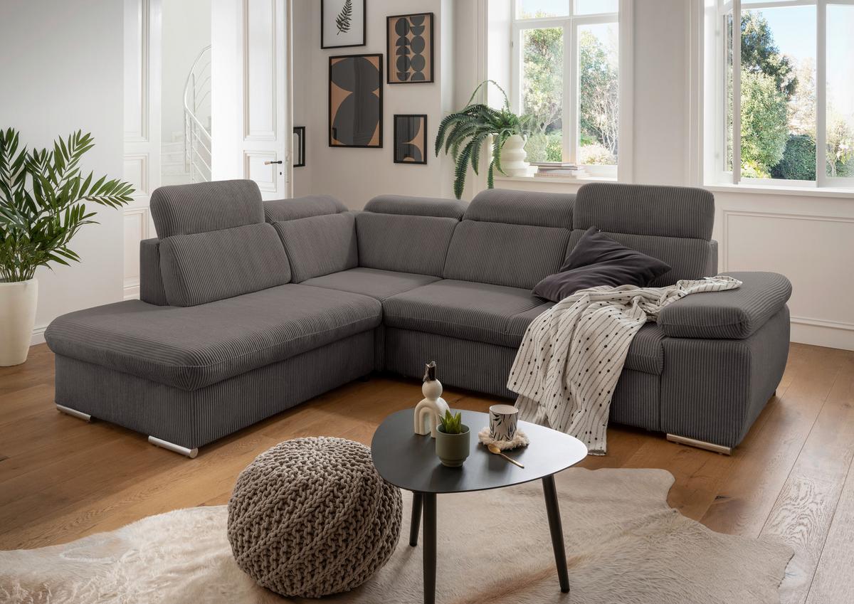 Ecksofa Vasto Grau S: 228x283 cm - Chromfarben/Grau, Design, Textil (228/283cm) - Livetastic