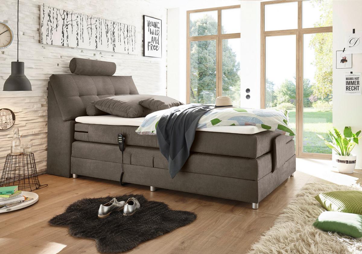 Boxspringbett Mit Topper Elektrisch 120x200 Cm Palermo - Silberfarben/Braun, MODERN, Holzwerkstoff/Textil (120/200cm) - MID.YOU