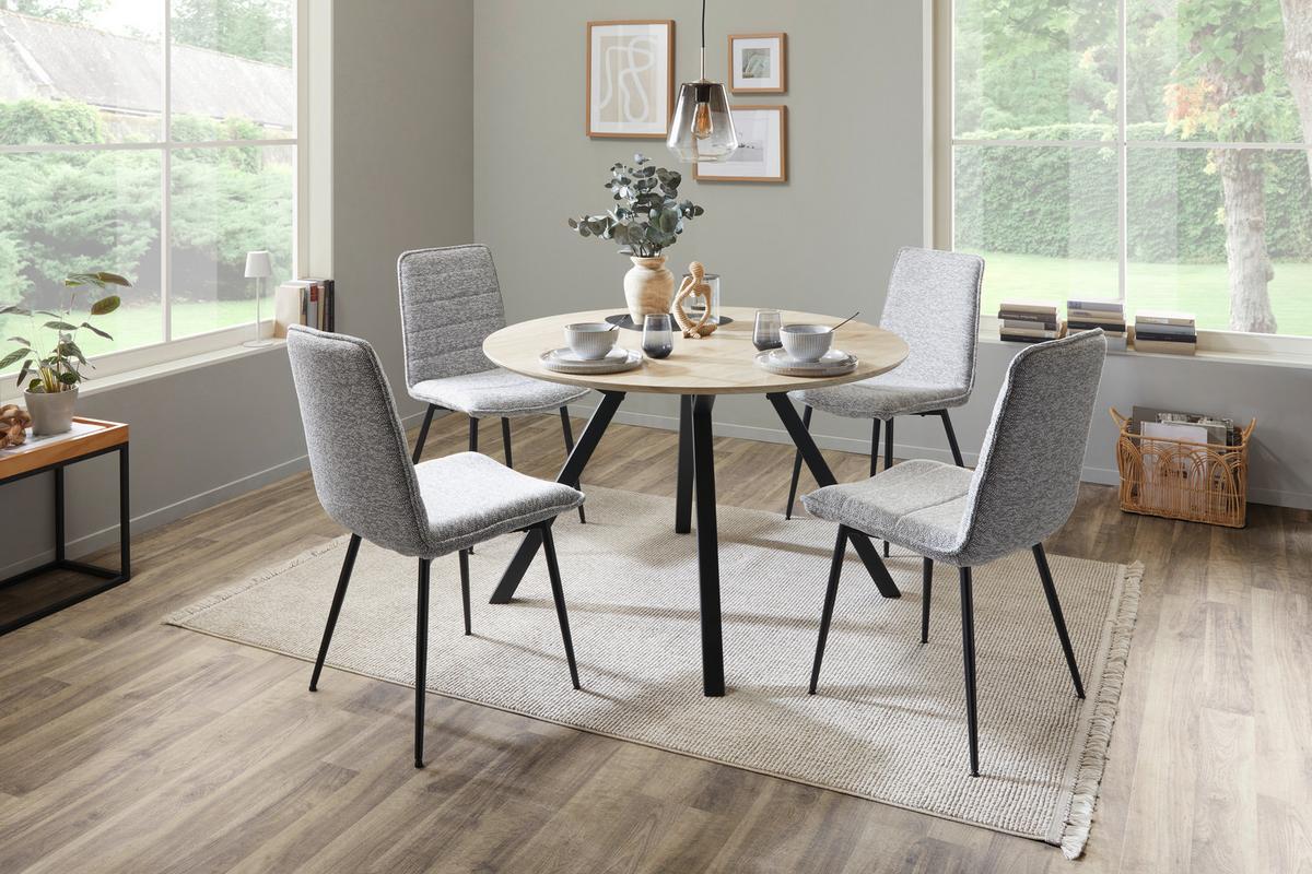 Esstisch Rund Arno 120x76 Naturfarben - Schwarz/Naturfarben, KONVENTIONELL, Holzwerkstoff/Metall (120/76/120cm)