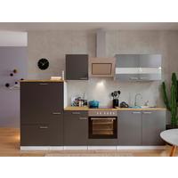 Küchenzeile Economy mit Geräten 300 cm Grau/Nussbaum Dekor - Nussbaumfarben/Weiß, Basics, Holzwerkstoff (300cm) - Respekta