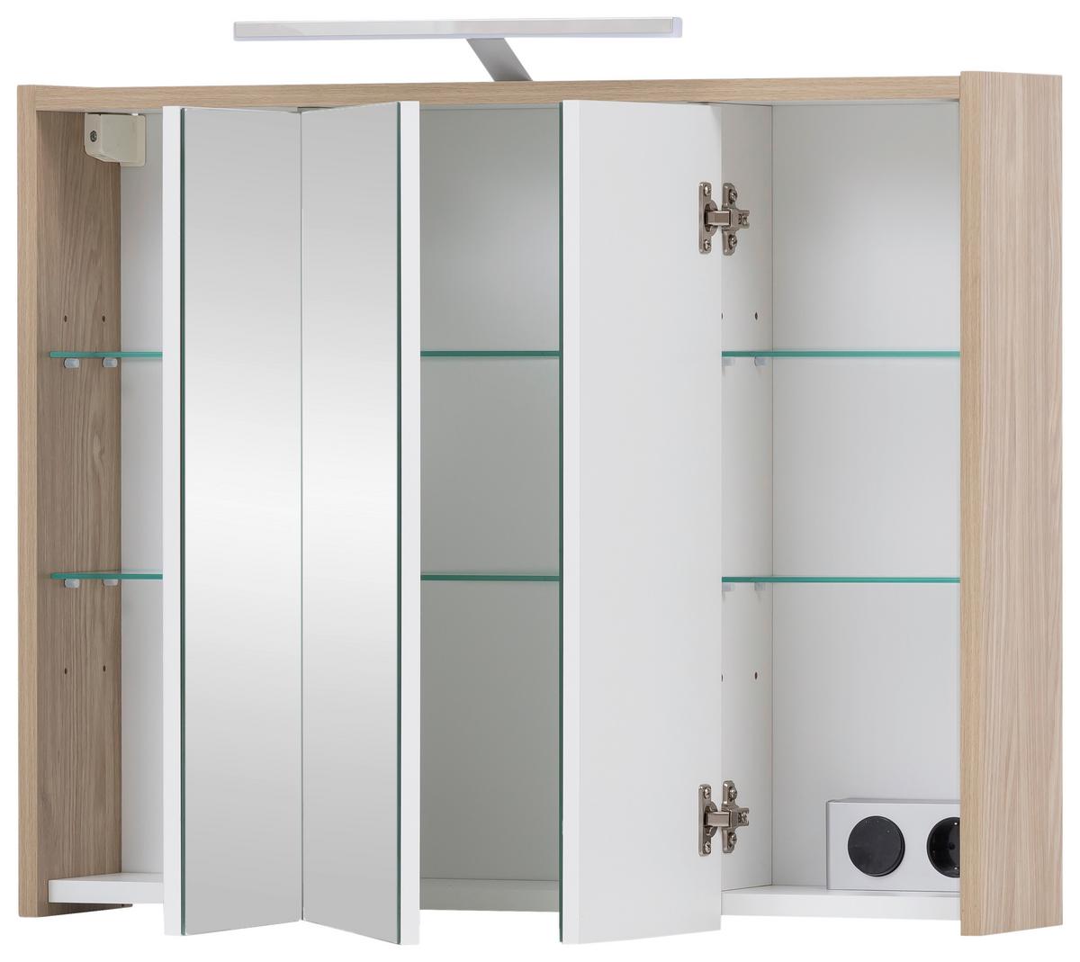 Spiegelschrank Flag Mit Led 3-Türig Bxhxt: 74,5x64x16 Cm - Eichefarben, MODERN, Glas/Holzwerkstoff (74,5/64/16cm) - MID.YOU