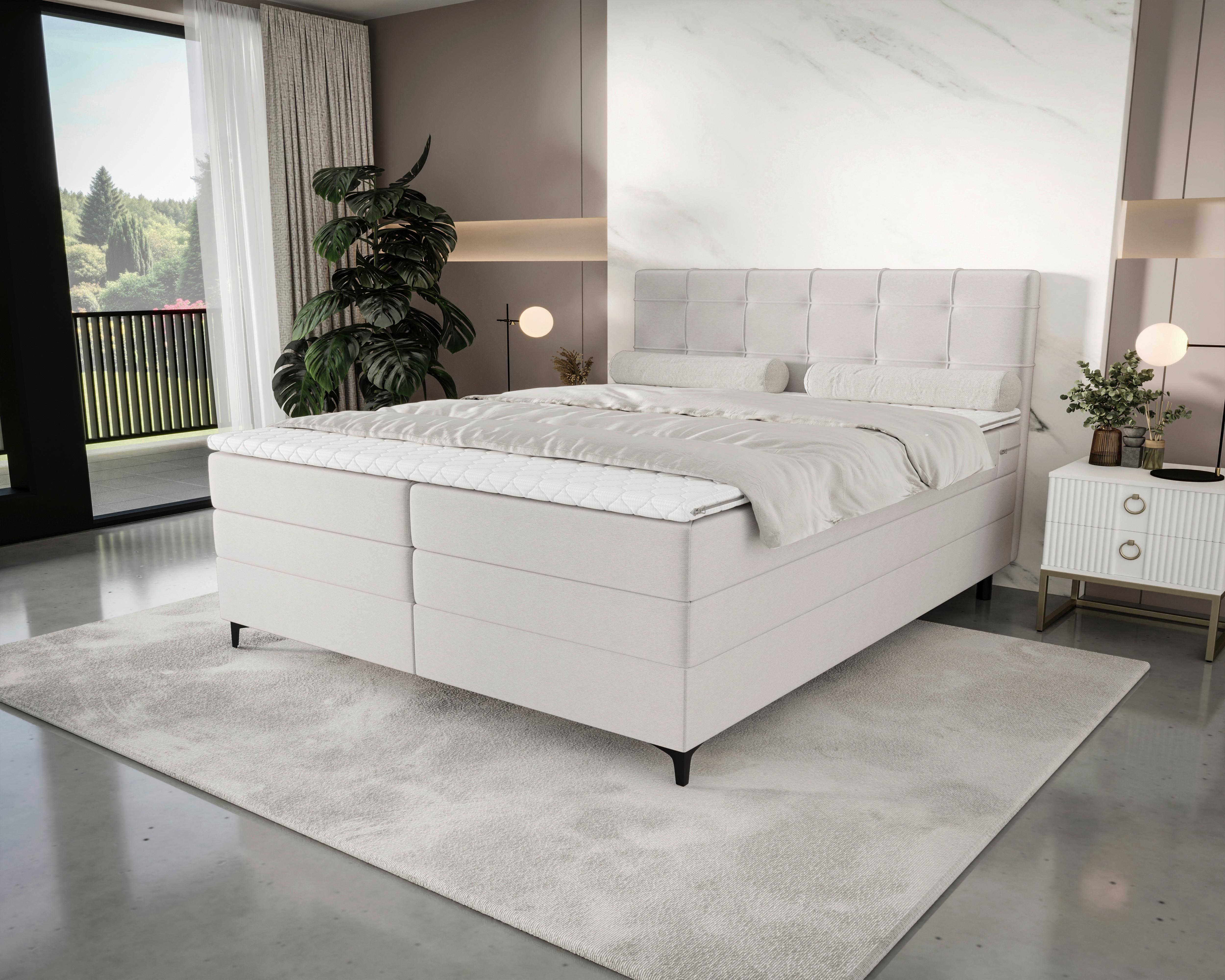 Boxspringbett Mitto mit Topper 180x200 cm - Silberfarben/Schwarz, KONVENTIONELL, Textil/Metall (180/200cm)