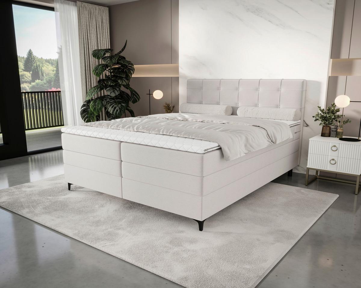 Boxspringbett Mitto mit Topper 180x200 cm - Silberfarben/Schwarz, KONVENTIONELL, Textil/Metall (180/200cm)