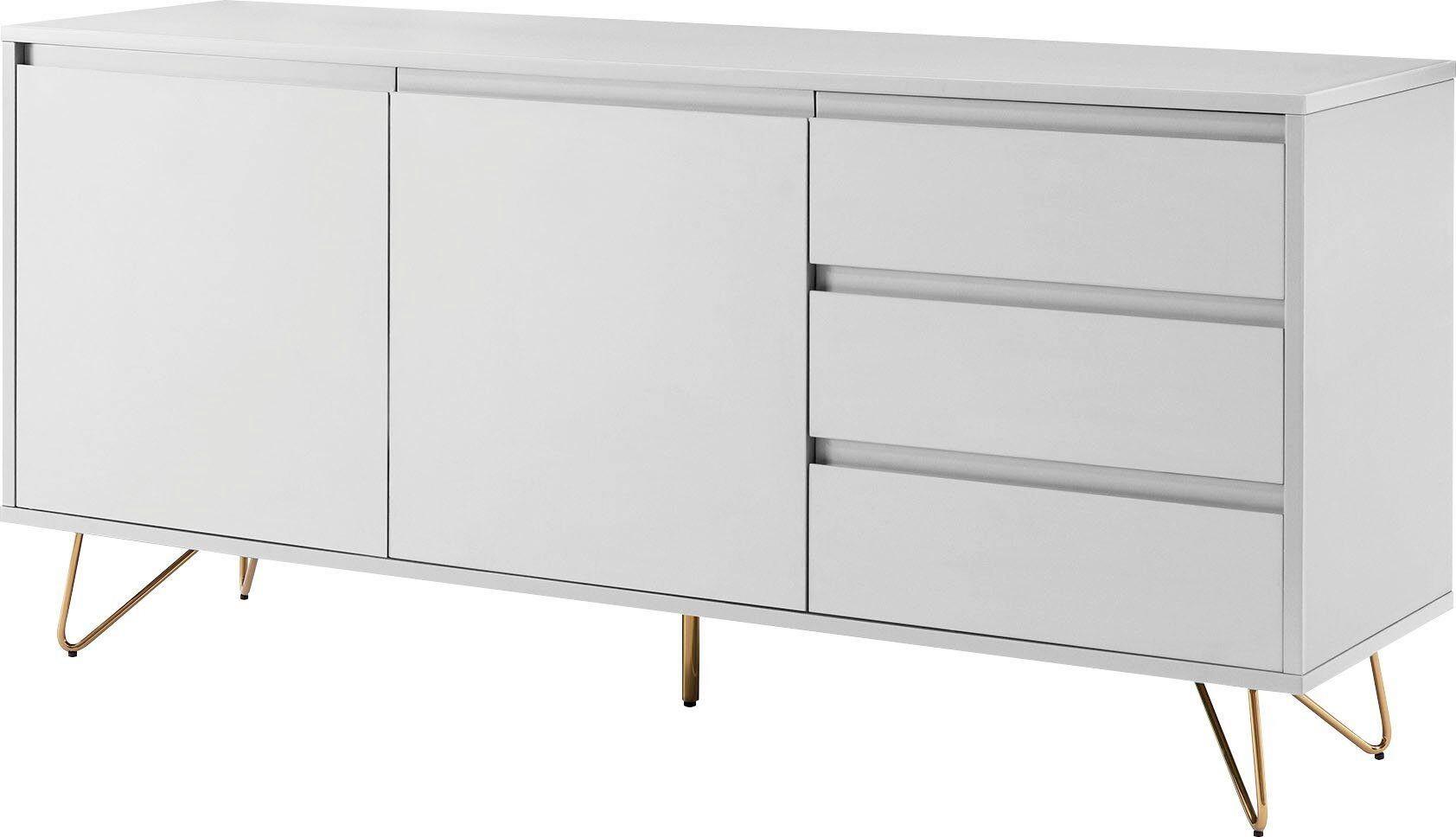 Sideboard Weiß B: 150cm - Messingfarben/Weiß, Design, Holzwerkstoff (150/70/40cm) - Livetastic
