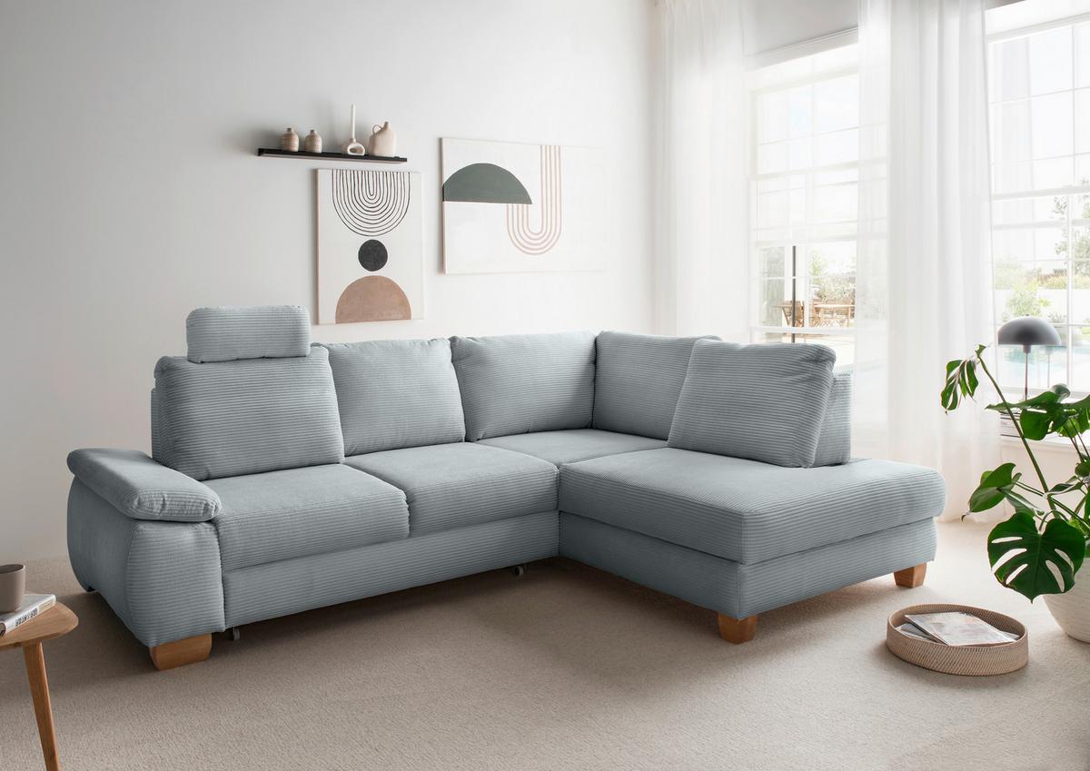 Eckschlafsofa Positano Hellblau S: 261x206 Cm - Wildeiche/Hellblau, MODERN, Textil (261/206cm) - Livetastic