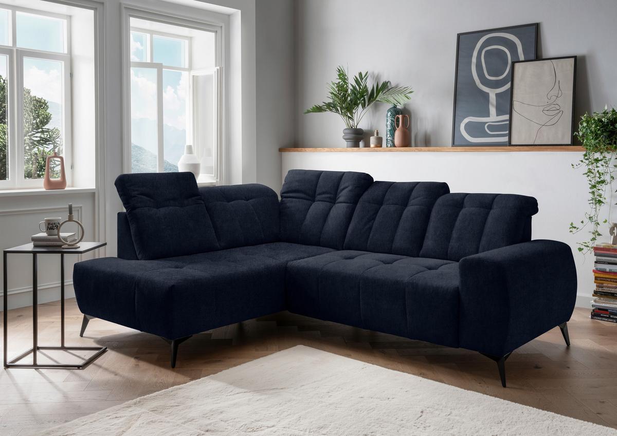 Ecksofa mit USB Anschluss Sano, Dunkelblau,s: 200x261 cm - Schwarz/Dunkelblau, MODERN, Textil (200/261cm) - Livetastic