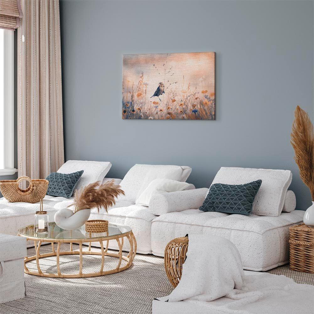 Leinwandbild August Melody Hellblau Beige B: 90 Cm - Beige/Hellblau, Basics, Holz/Textil (90/60/1,2cm) - artgeist