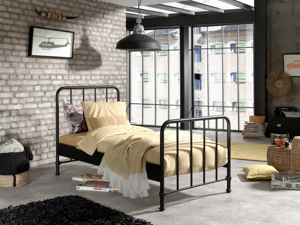 Postel pro děti a mládež BRONXX černa - černá, Moderní, kov/dřevo (90/200cm) - MID.YOU