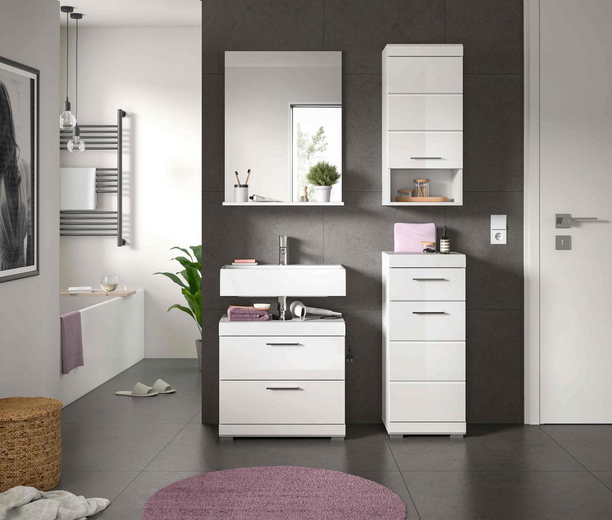 Badezimmer Scout Weiß B: 134 Cm - Weiß Hochglanz/Silberfarben, MODERN, Glas/Holzwerkstoff (134cm) - MID.YOU