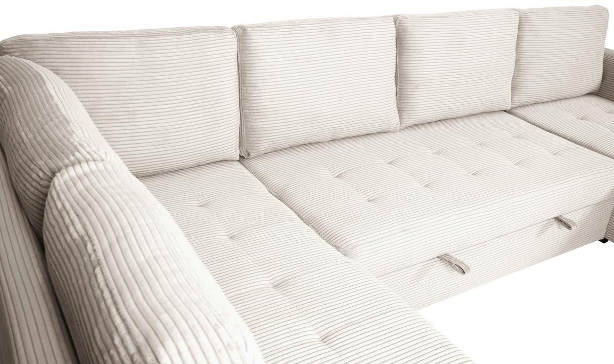Souprava U MALTE, levá, krémový manšestr - černá/krémová, Moderní, textil/plast (178/305/155cm) - Based