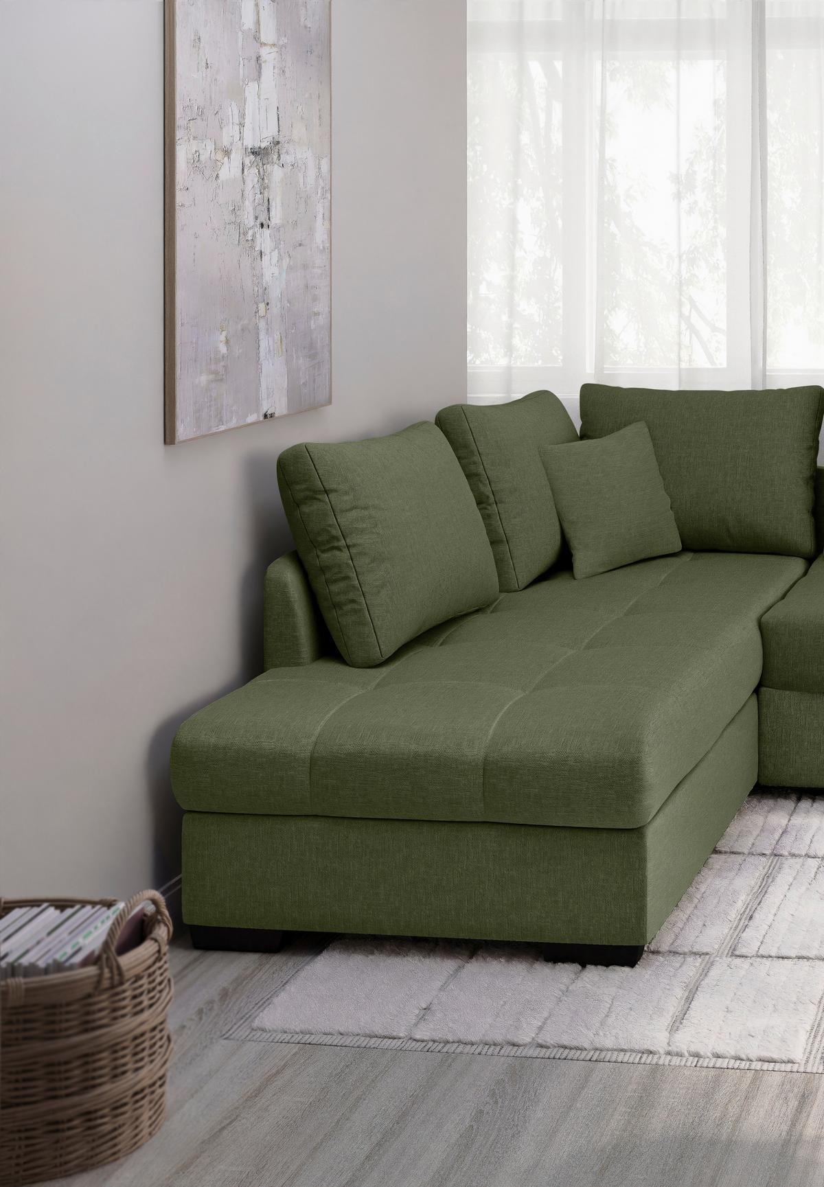 Eckschlafsofa Alvito Grün S: 202x298 Cm - Schwarz/Grün, MODERN, Textil (202/298cm) - MID.YOU