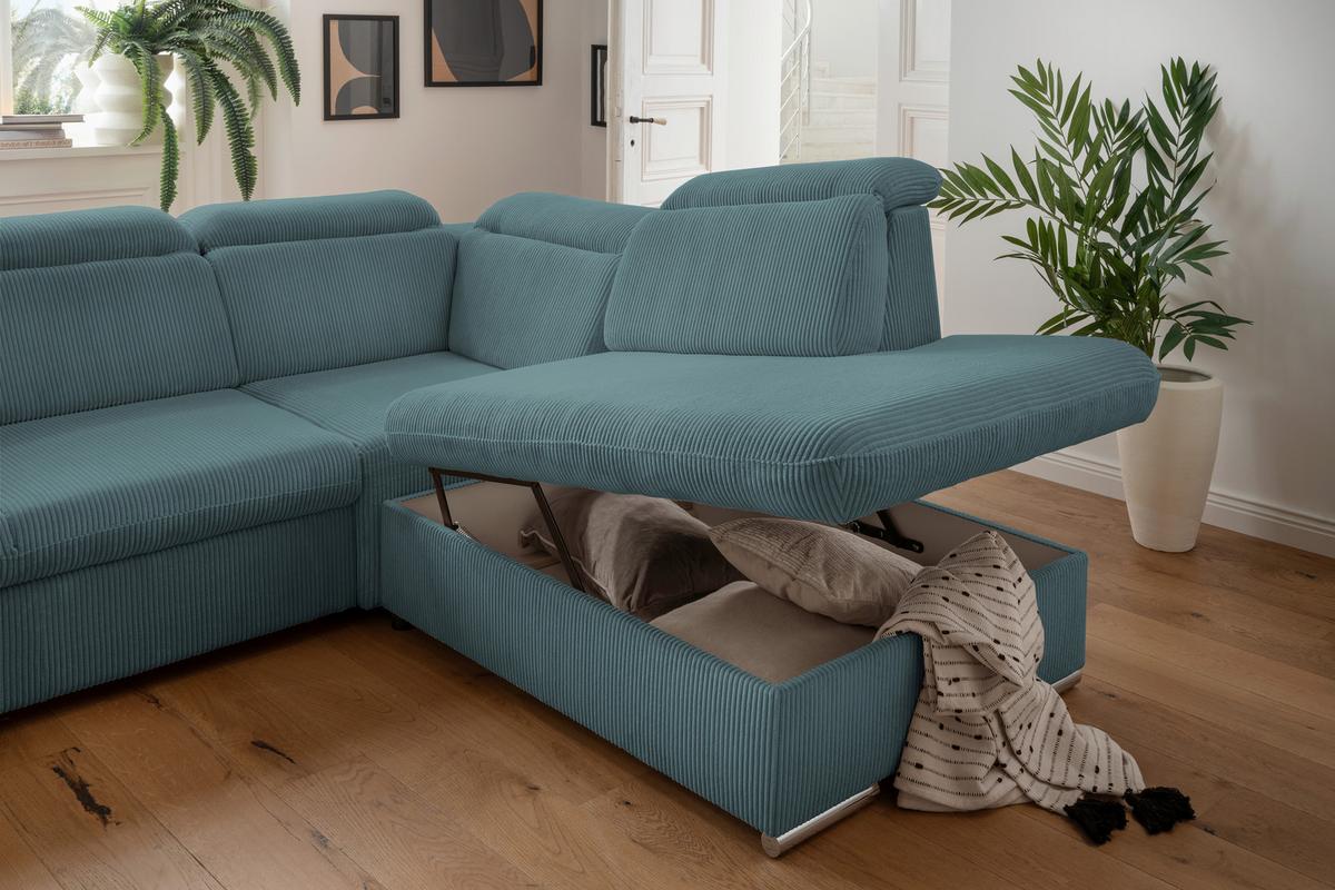 Ecksofa Vasto Petrol S: 283x228 cm - Chromfarben/Petrol, Design, Textil (283/228cm) - Livetastic