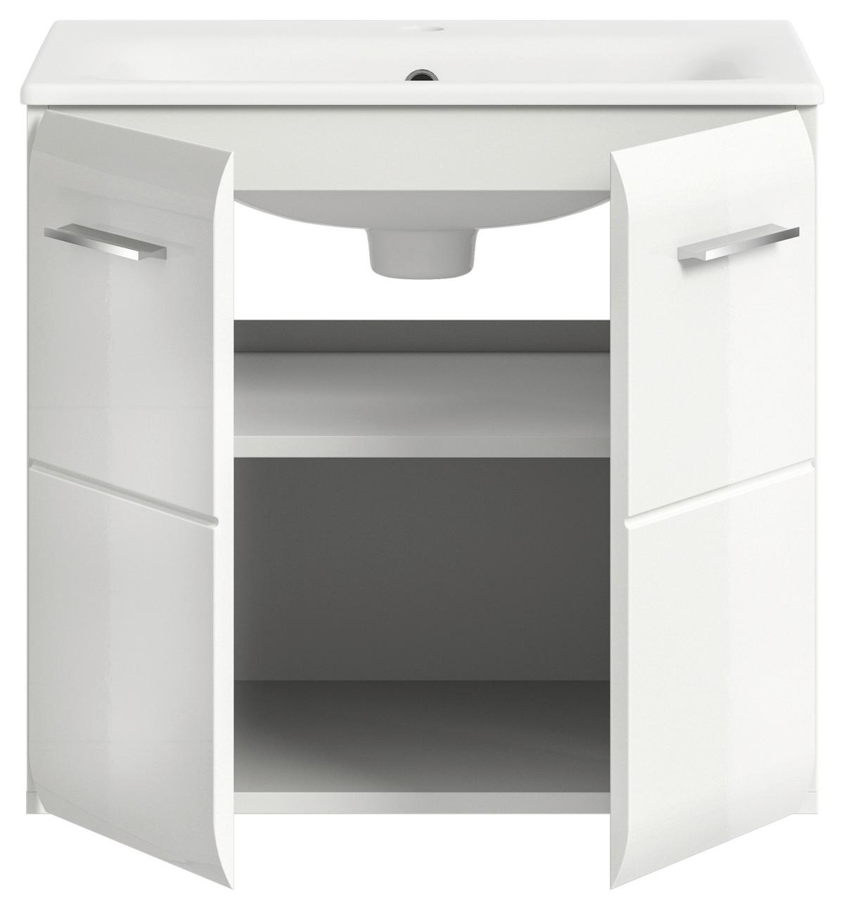 Skříňka s umyvadlem Ice, bílá - bílá/barvy stříbra, Moderní, kompozitní dřevo/plast (60/55/46cm) - MID.YOU