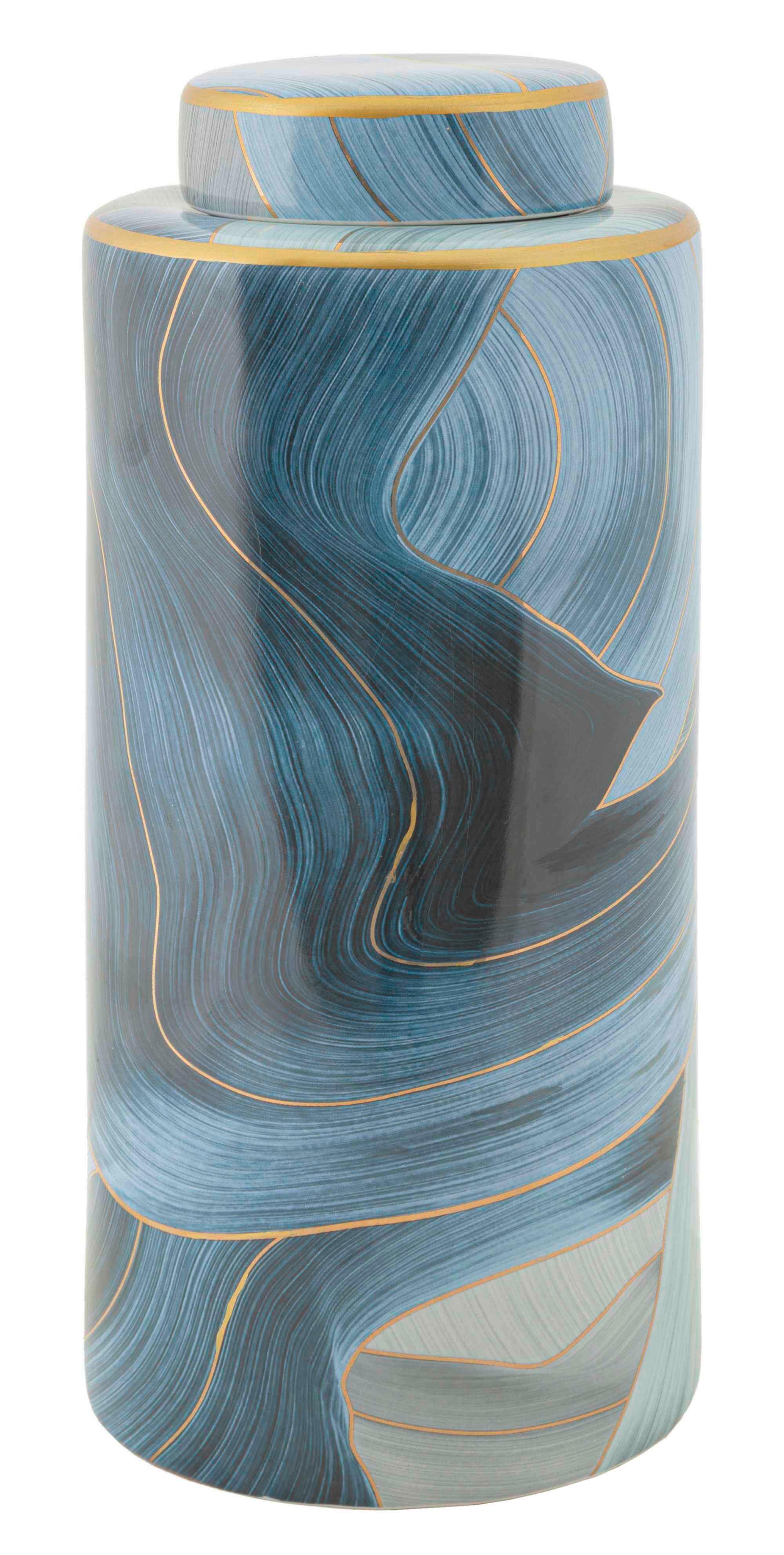Vase Elegant Blau/Grau/Goldfarben B: 15 cm - Blau/Goldfarben, Basics, Keramik (15/34/15cm)