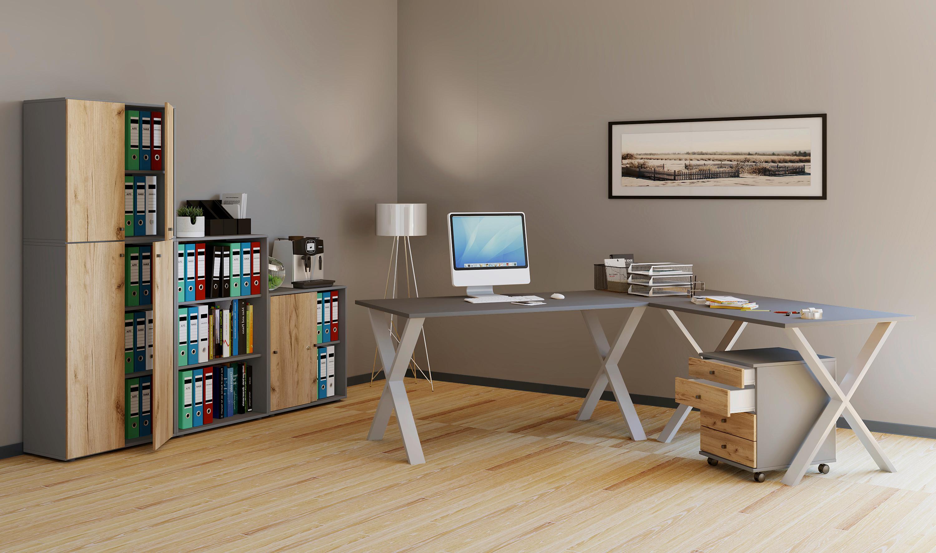 Eckschreibtisch Lona Anthrazit/silberfarbe L: 190cm - Anthrazit/Silberfarben, Design, Holzwerkstoff/Metall (190/160/76cm) - MID.YOU